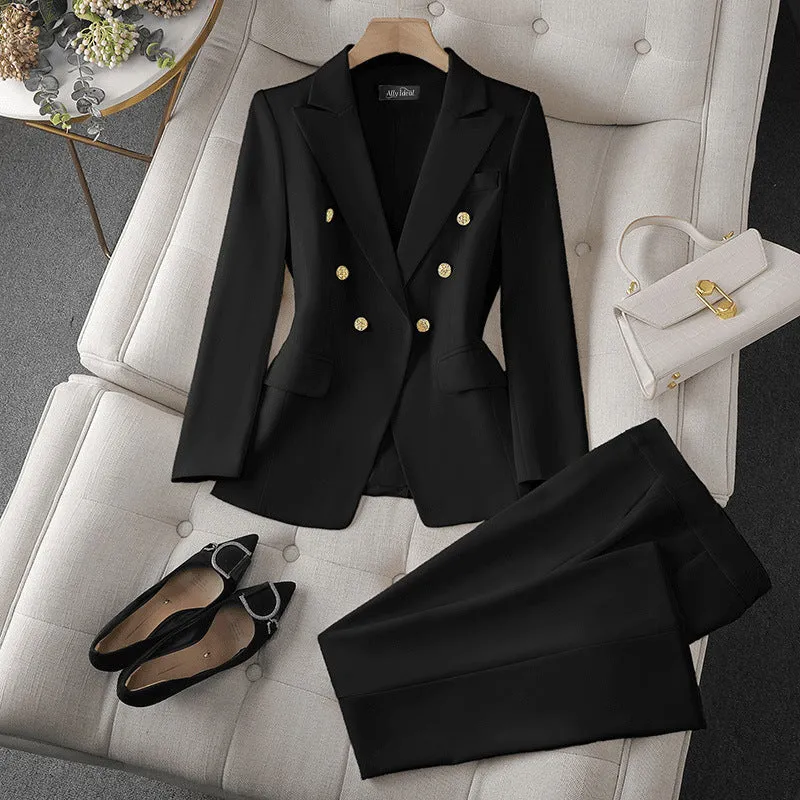 Damen Elegantes Doppelreihiges Blazer-Set Drune