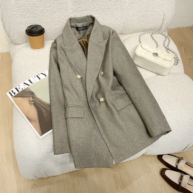 Damen Eleganter Blazer mit doppelter Knopfreihe Drune
