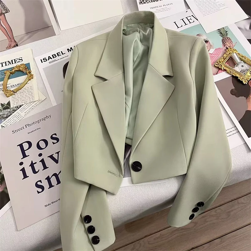 Damen Cropped Blazer mit Schalkragen Drune