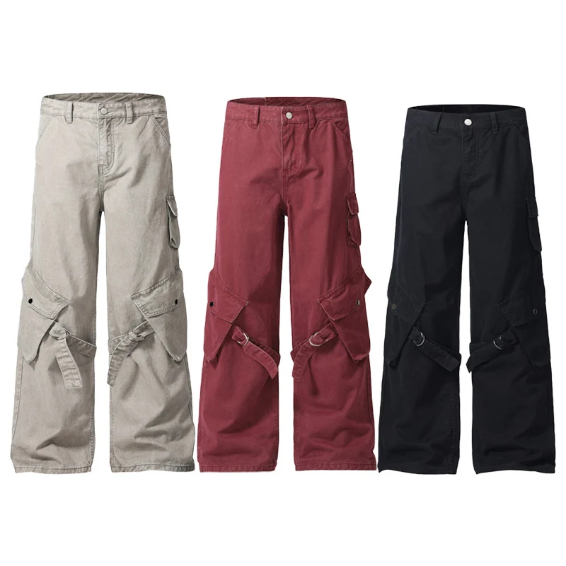 Herren Extraweite Cargo-Palazzohose mit Metallringen und verstellbaren Beinschlaufen Drune