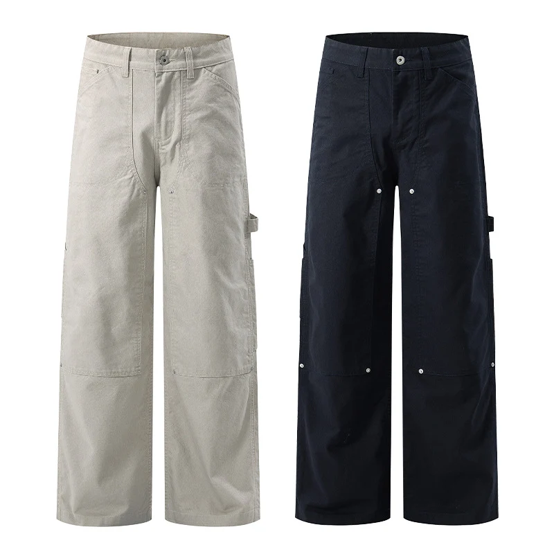 Herren Extraweite Canvas-Utility-Hose mit geteilten Beinen und Druckknopf-Details Drune