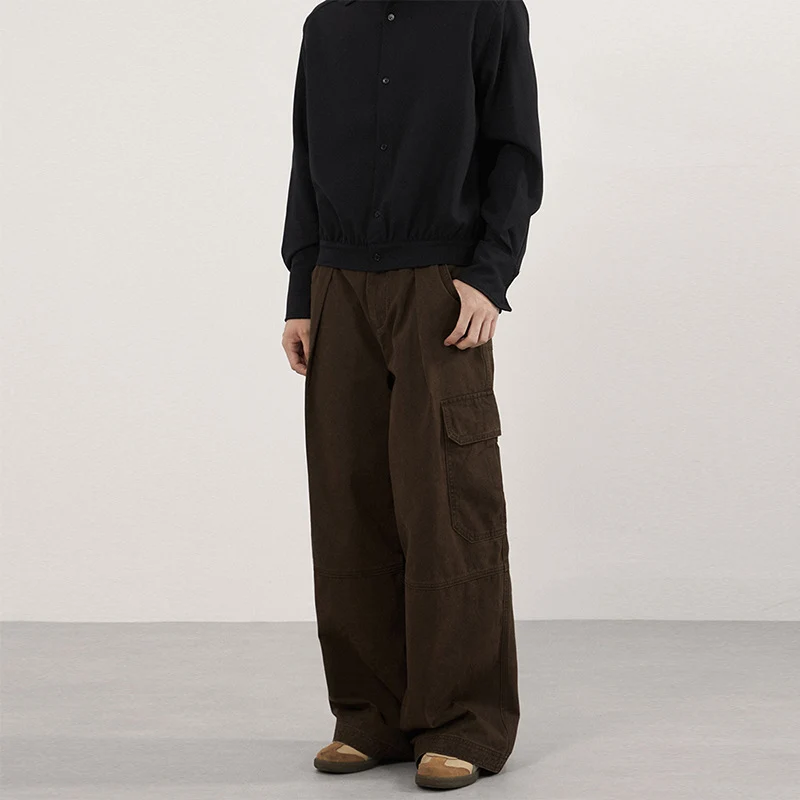 Herren Extraweite Canvas‑Cargohose mit hoher Bundlinie, Knieabnähern und aufgesetzten Pattentaschen Drune