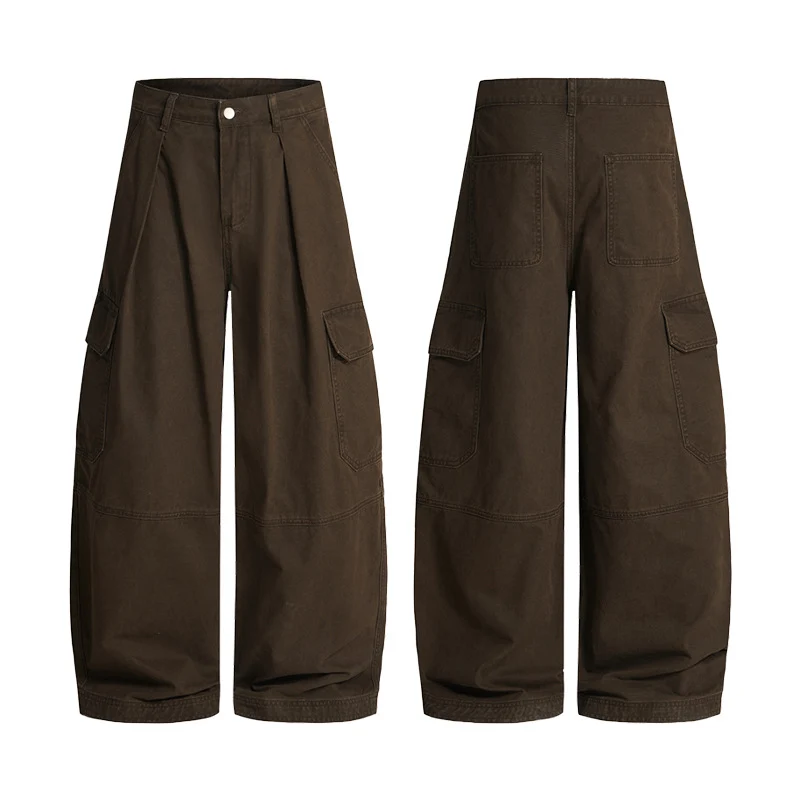 Herren Extraweite Canvas‑Cargohose mit hoher Bundlinie, Knieabnähern und aufgesetzten Pattentaschen Drune