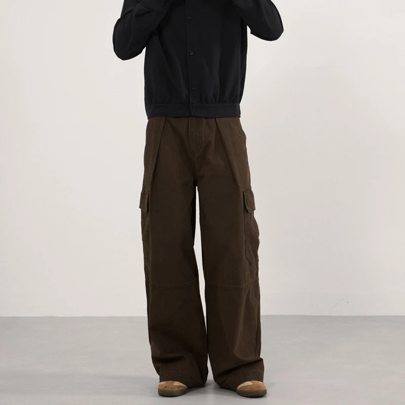 Herren Extraweite Canvas‑Cargohose mit hoher Bundlinie, Knieabnähern und aufgesetzten Pattentaschen Drune