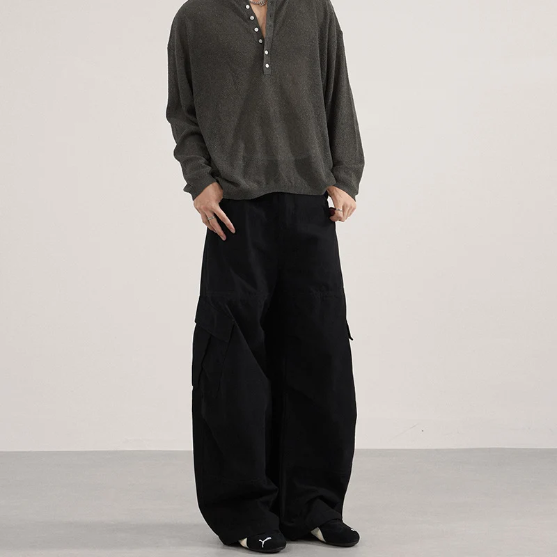 Herren Extraweite Canvas-Cargo-Palazzohose mit tiefem Schritt und großen Klappentaschen Drune