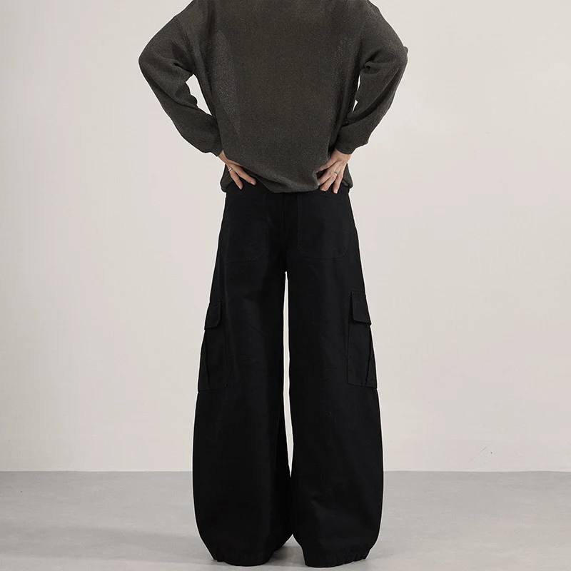 Herren Extraweite Canvas-Cargo-Palazzohose mit tiefem Schritt und großen Klappentaschen Drune