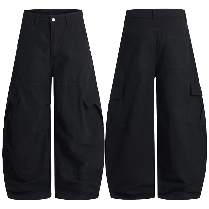Herren Extraweite Canvas-Cargo-Palazzohose mit tiefem Schritt und großen Klappentaschen Drune