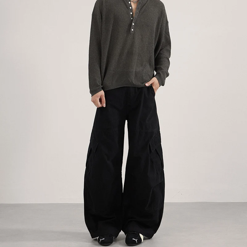 Herren Extraweite Canvas-Cargo-Palazzohose mit tiefem Schritt und großen Klappentaschen Drune