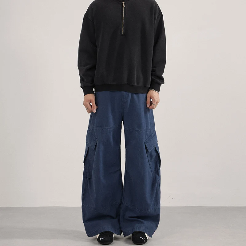 Herren Extraweite Canvas-Cargo-Palazzohose mit tiefem Schritt und großen Klappentaschen Drune