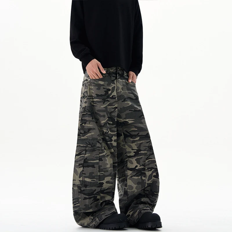 Herren Extraweite Camouflage-Cargohose im Baggy‑Cut mit tiefem Schritt Drune