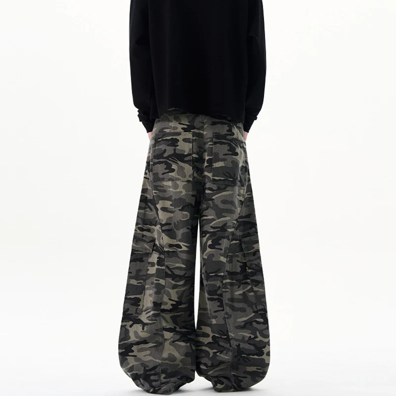 Herren Extraweite Camouflage-Cargohose im Baggy‑Cut mit tiefem Schritt Drune