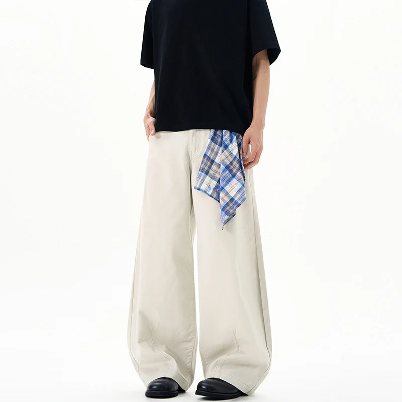 Herren Extraweite Baumwoll‑Twill‑Palazzohose mit markanten Saumnähten und skulpturaler Form Drune