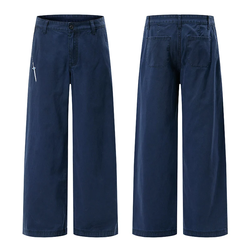 Herren Extraweite Baumwoll‑Twill Baggyhose mit tiefem Schritt und Karabineranhänger Drune