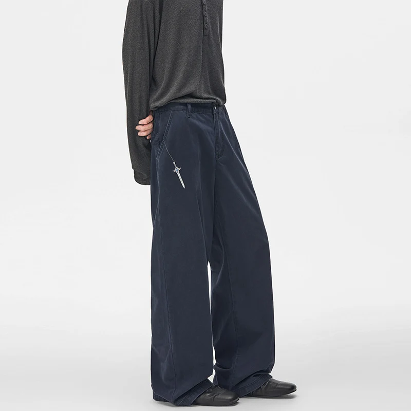 Herren Extraweite Baumwoll‑Twill Baggyhose mit tiefem Schritt und Karabineranhänger Drune
