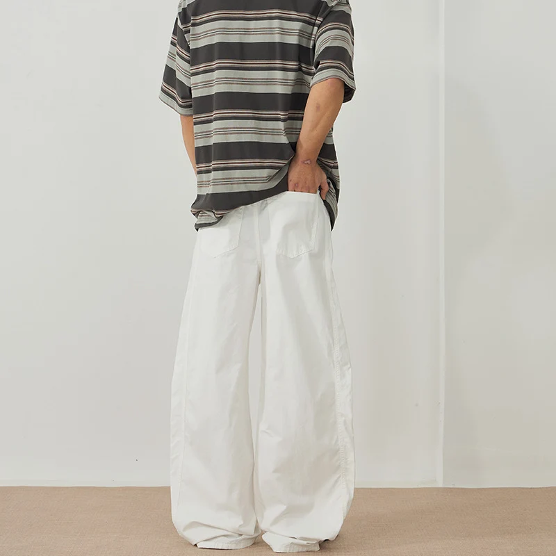 Herren Extraweite Baggy-Hose aus leichtem Baumwoll-Twill mit Tunnelzugsaum und Teilungsnähten Drune