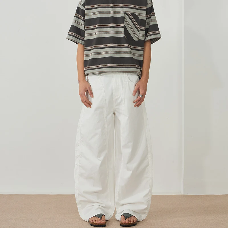 Herren Extraweite Baggy-Hose aus leichtem Baumwoll-Twill mit Tunnelzugsaum und Teilungsnähten Drune