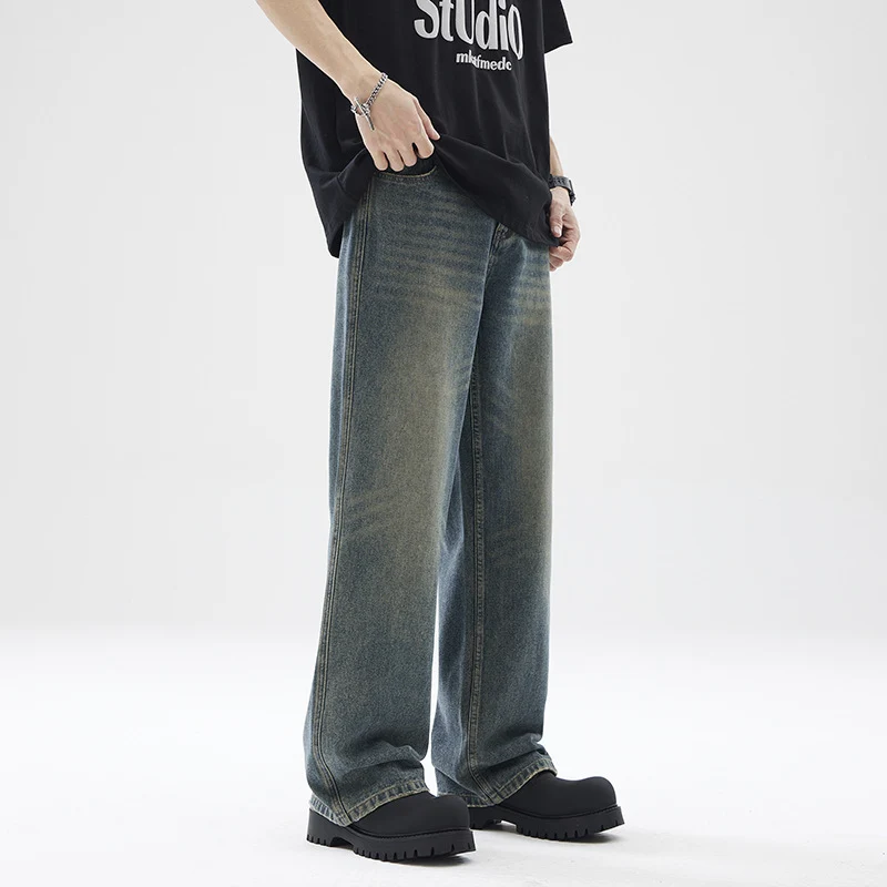 Herren Extraweit geschnittene Vintage-Denim-Jeans im bodenlangen Baggy-Schnitt Drune