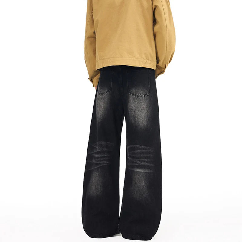 Herren Extrabreite Palazzo-Denim-Jeans mit tiefem Schritt und Used-Effekt Drune