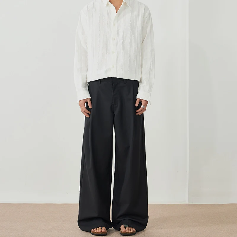 Herren Elegante Palazzo-Hose aus fließendem Twill mit extra weitem Bein Drune