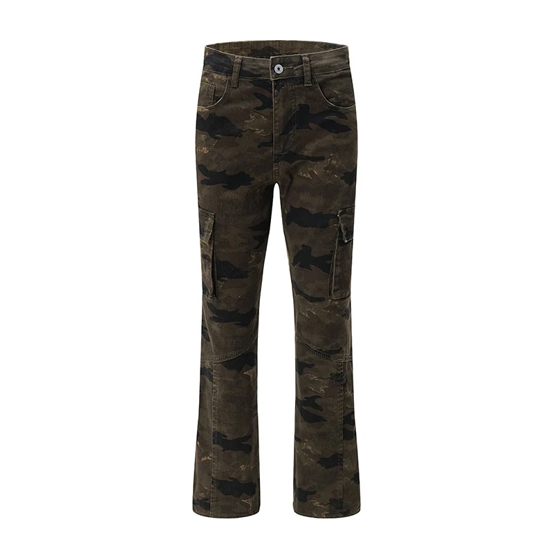 Herren Cargohose im weiten Marlene-Cut mit Camouflage‑Print und Kniepaneelen Drune