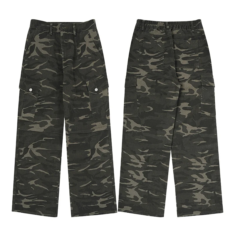 Herren Cargohose im weiten Baggy‑Cut mit Camouflage‑Print, Knieabnähern und Pattentaschen Drune