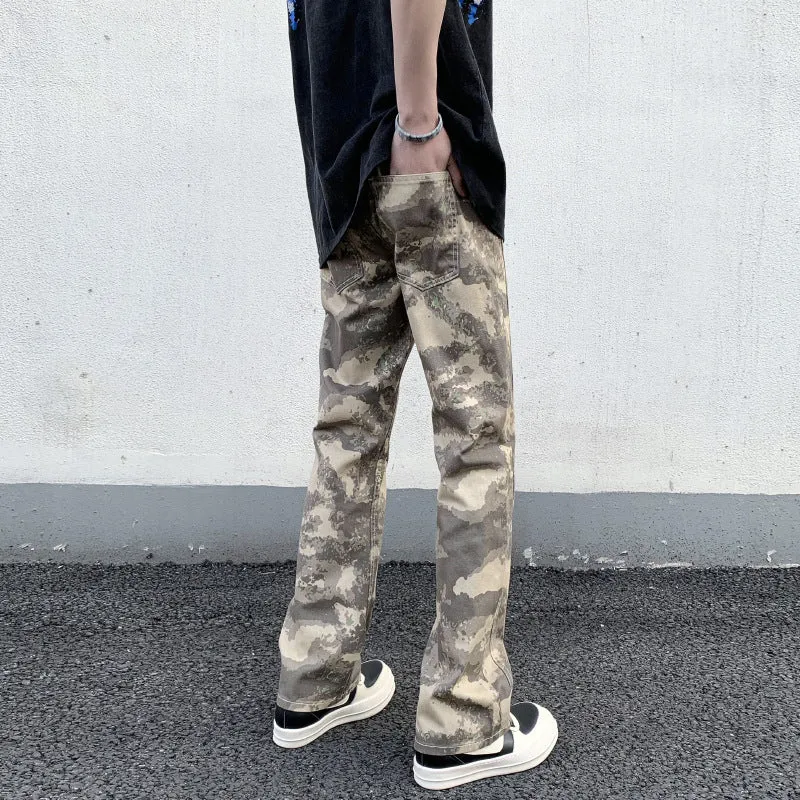 Herren Camouflage-Canvas-Cargohose im geraden Schnitt mit sichtbaren Nahtpaneelen Drune