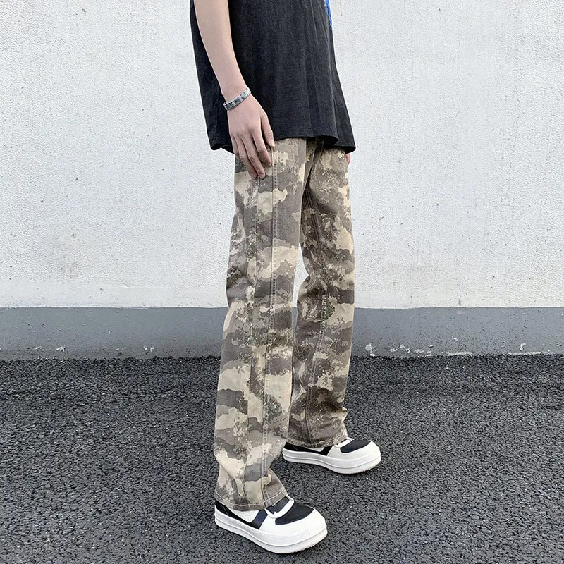 Herren Camouflage-Canvas-Cargohose im geraden Schnitt mit sichtbaren Nahtpaneelen Drune