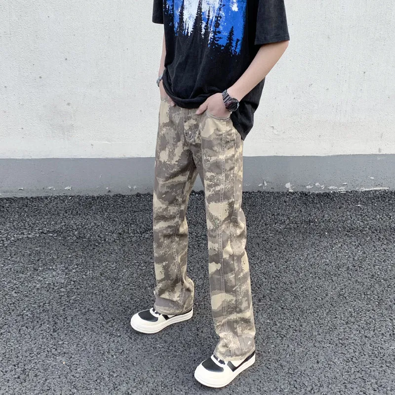 Herren Camouflage-Canvas-Cargohose im geraden Schnitt mit sichtbaren Nahtpaneelen Drune