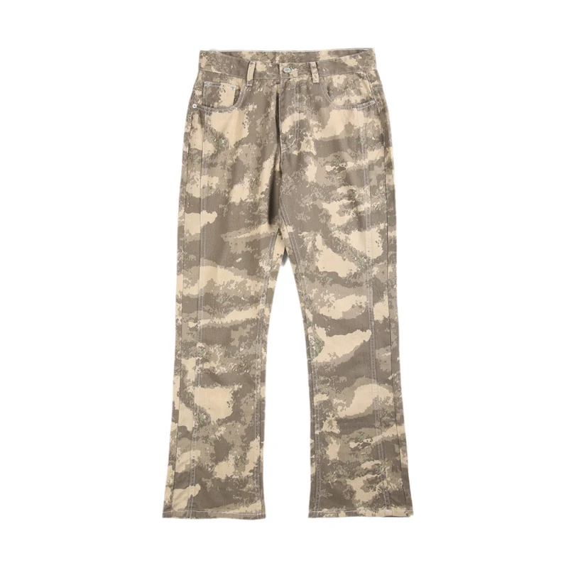 Herren Camouflage-Canvas-Cargohose im geraden Schnitt mit sichtbaren Nahtpaneelen Drune