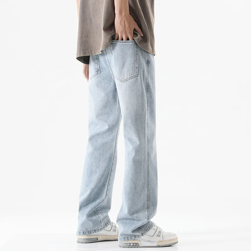 Herren Bodenlange Stonewashed Baggy-Jeans mit extra weitem Bein und tiefem Schritt Drune