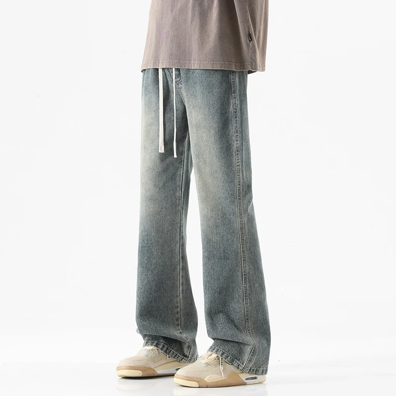 Herren Bodenlange Stonewashed Baggy-Jeans mit extra weitem Bein und tiefem Schritt Drune