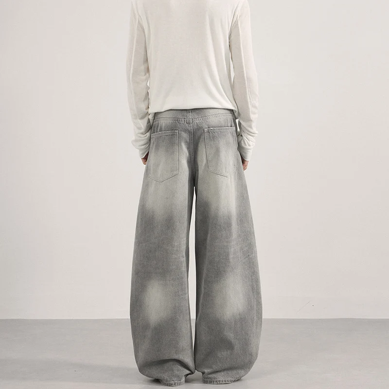 Herren Bodenlange Oversized-Denim-Palazzohose mit verwaschener Fade-Optik und tiefem Schritt Drune