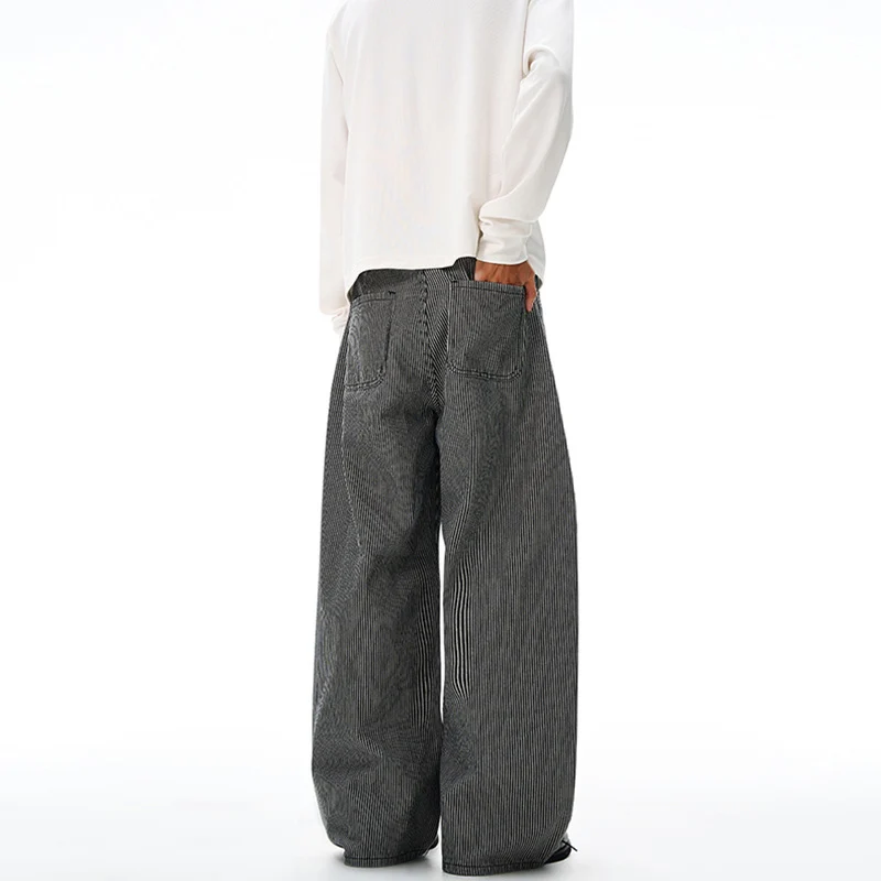 Herren Bodenlange Oversize-Hose mit extrem weitem Bein und feinem Nadelstreifen-Design Drune
