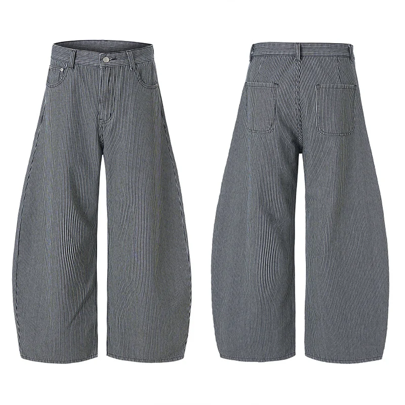 Herren Bodenlange Oversize-Hose mit extrem weitem Bein und feinem Nadelstreifen-Design Drune