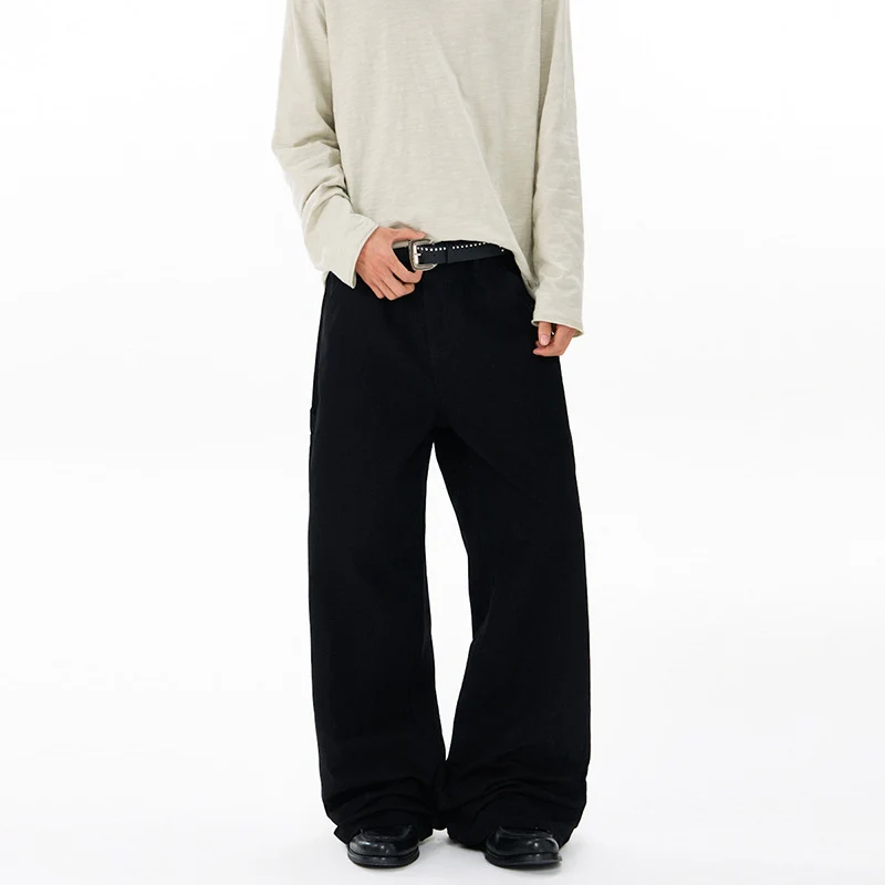 Herren Bodenlange Baggy-Twill-Hose mit tiefem Schritt, elastischem Bund und Utility-Seitentaschen Drune