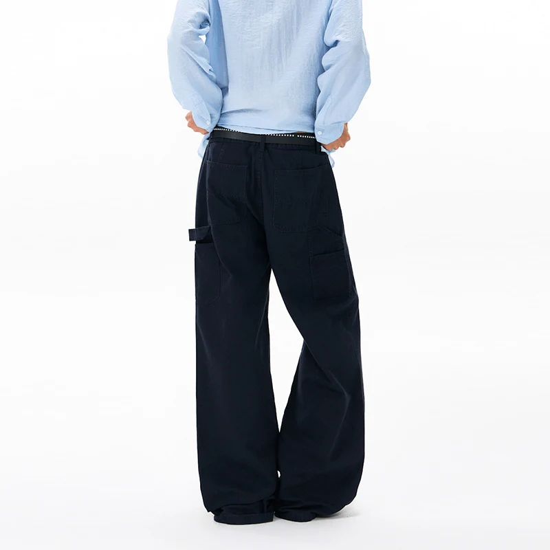 Herren Bodenlange Baggy-Twill-Hose mit tiefem Schritt, elastischem Bund und Utility-Seitentaschen Drune