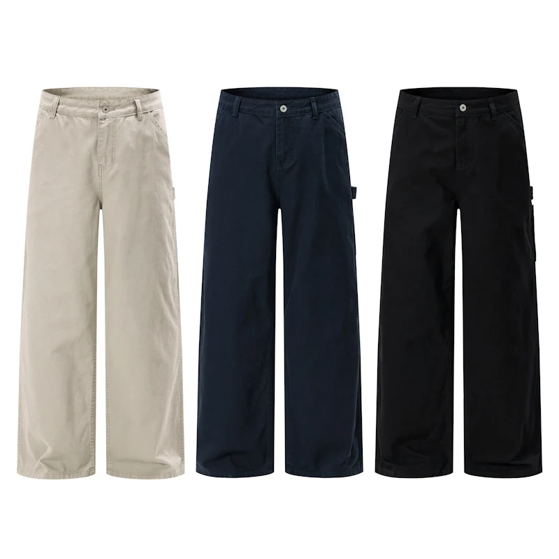 Herren Bodenlange Baggy-Twill-Hose mit tiefem Schritt, elastischem Bund und Utility-Seitentaschen Drune