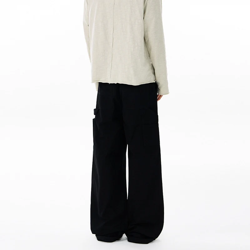 Herren Bodenlange Baggy-Twill-Hose mit tiefem Schritt, elastischem Bund und Utility-Seitentaschen Drune
