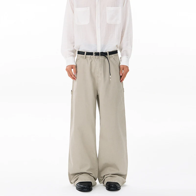 Herren Bodenlange Baggy-Twill-Hose mit tiefem Schritt, elastischem Bund und Utility-Seitentaschen Drune