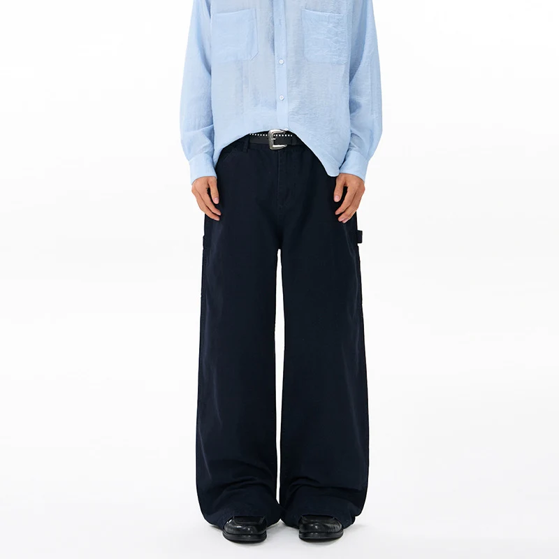 Herren Bodenlange Baggy-Twill-Hose mit tiefem Schritt, elastischem Bund und Utility-Seitentaschen Drune