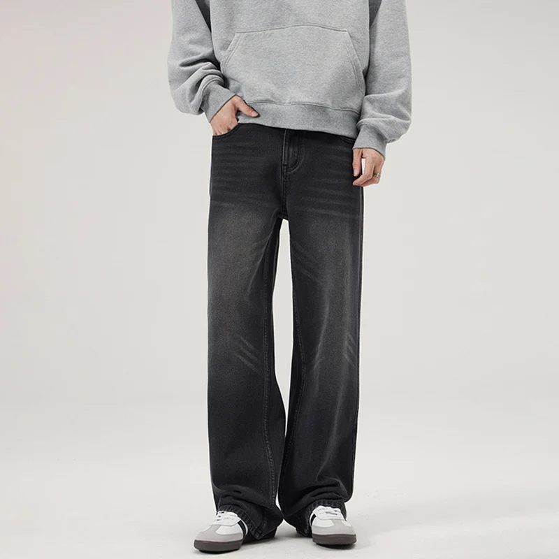 Herren Baggy-Jeans mit tiefem Schritt, verwaschener Vintage-Denim und geradem Bein Drune
