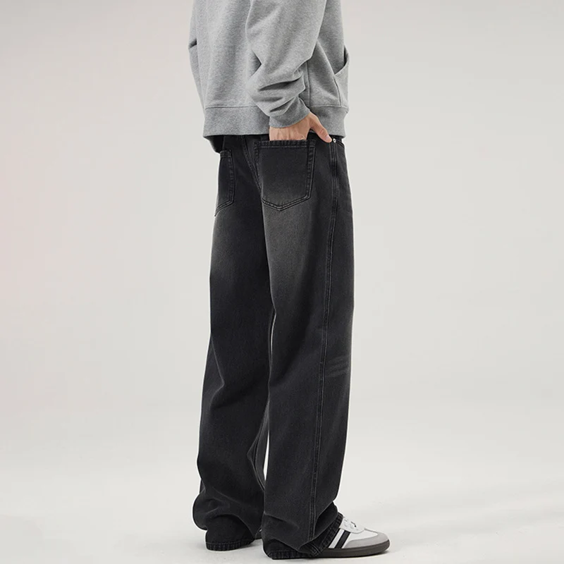 Herren Baggy-Jeans mit tiefem Schritt, verwaschener Vintage-Denim und geradem Bein Drune