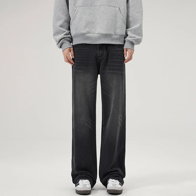 Herren Baggy-Jeans mit tiefem Schritt, verwaschener Vintage-Denim und geradem Bein Drune