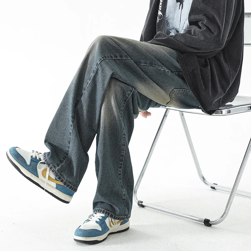 Herren Baggy-Jeans im Vintage-Stonewash mit weitem geradem Bein Drune