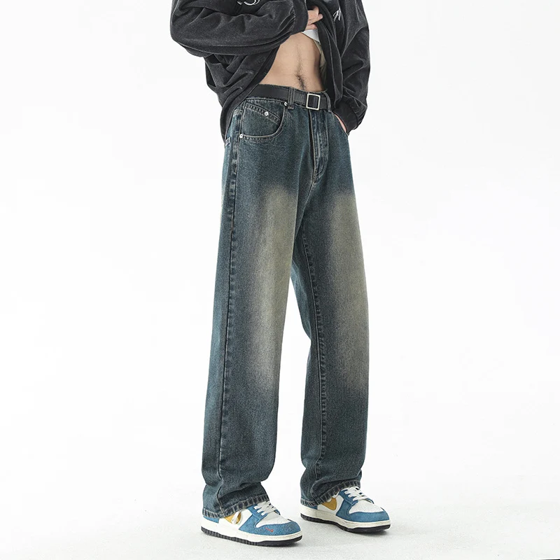 Herren Baggy-Jeans im Vintage-Stonewash mit weitem geradem Bein Drune