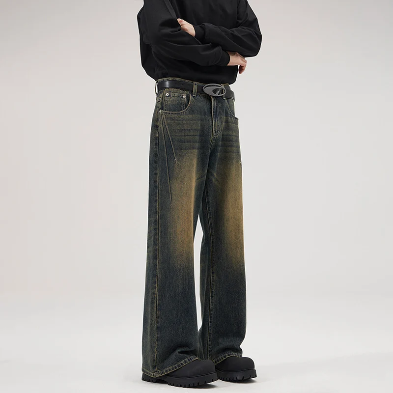 Herren Baggy-Denimhose mit extra weitem Bein und Vintage-Waschung Drune