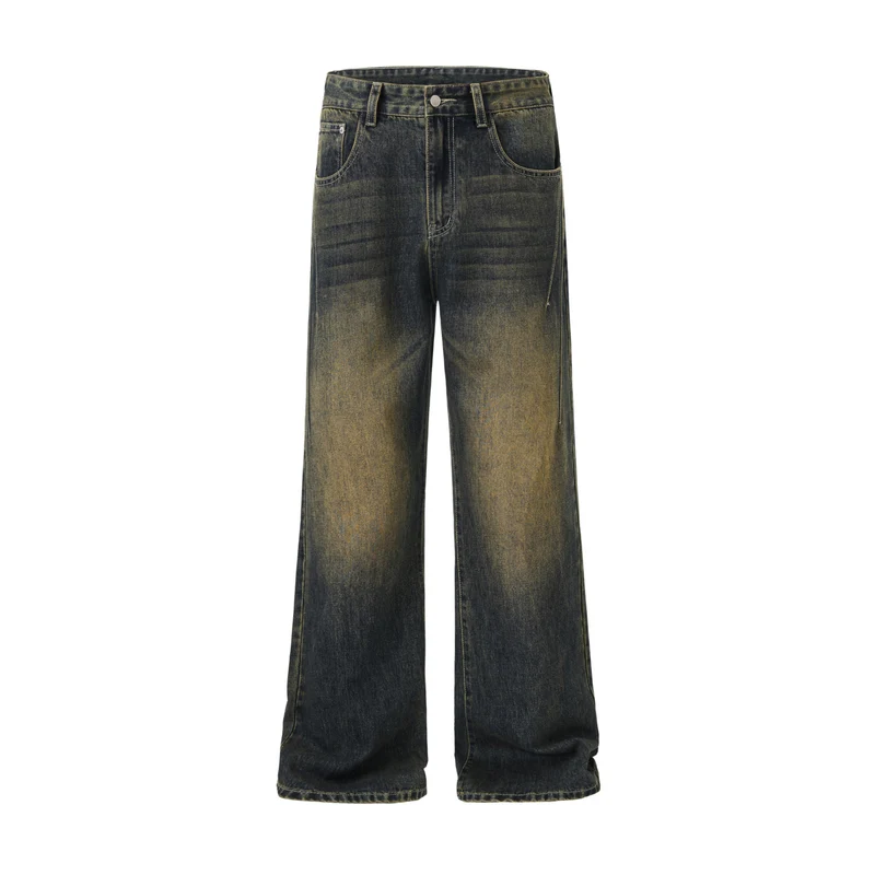 Herren Baggy-Denimhose mit extra weitem Bein und Vintage-Waschung Drune