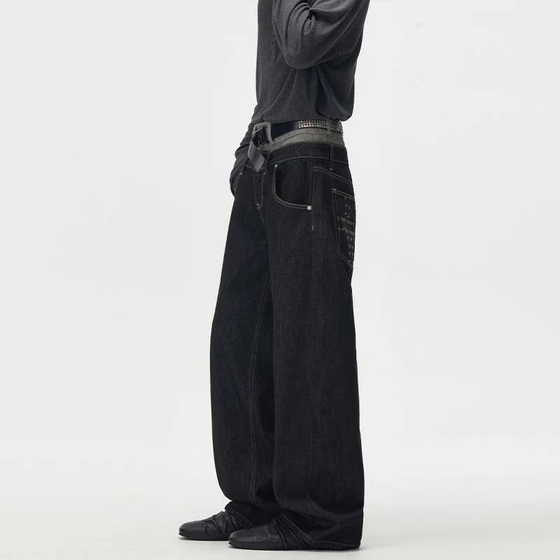 Herren Baggy-Denimhose mit doppeltem Bund und ultrabreitem Bein Drune