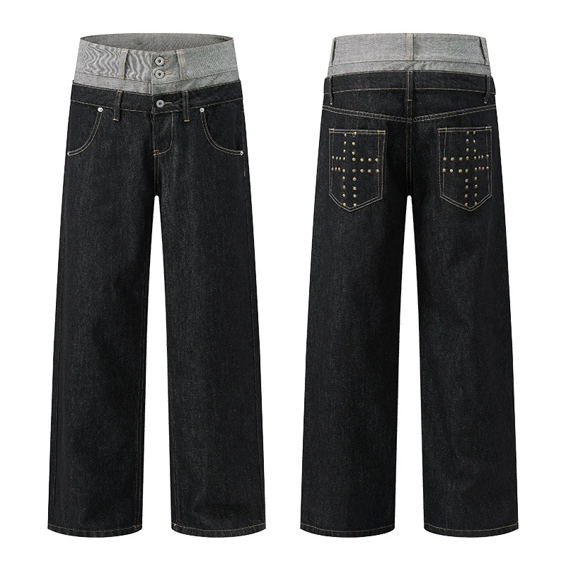 Herren Baggy-Denimhose mit doppeltem Bund und ultrabreitem Bein Drune