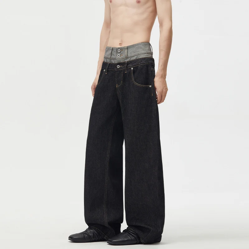 Herren Baggy-Denimhose mit doppeltem Bund und ultrabreitem Bein Drune